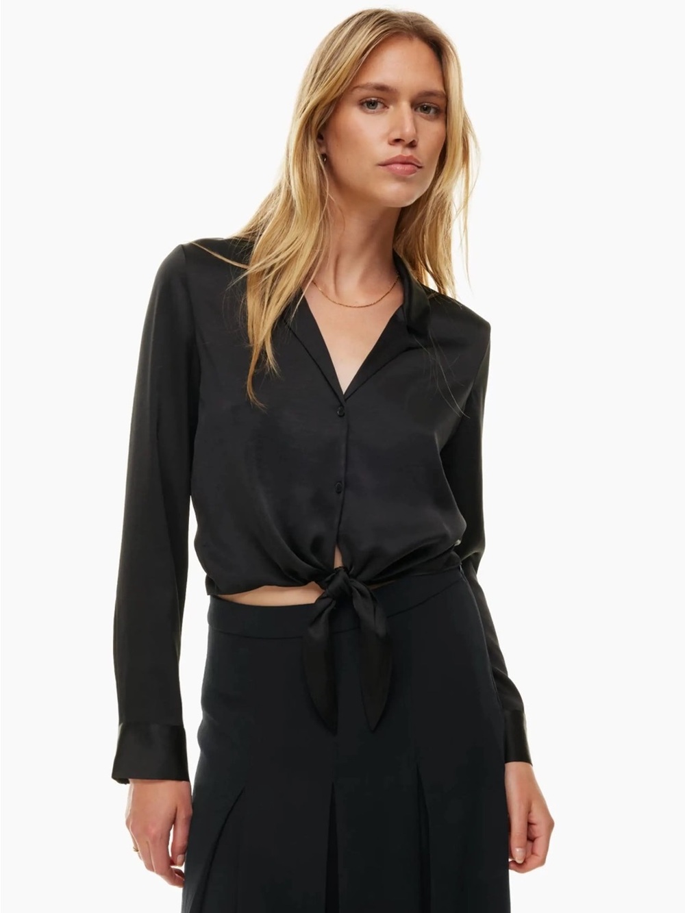 Aritzia Wilfred Tie-Front Satin Blouse Black Size S
